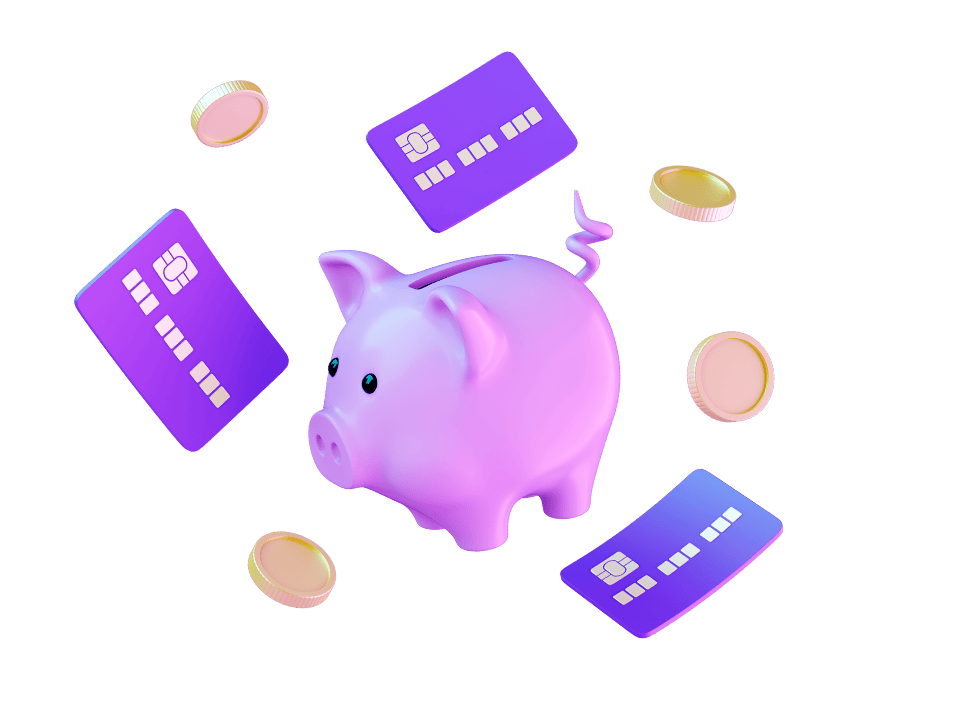 Financial literacy game piggy bank with coins and cards